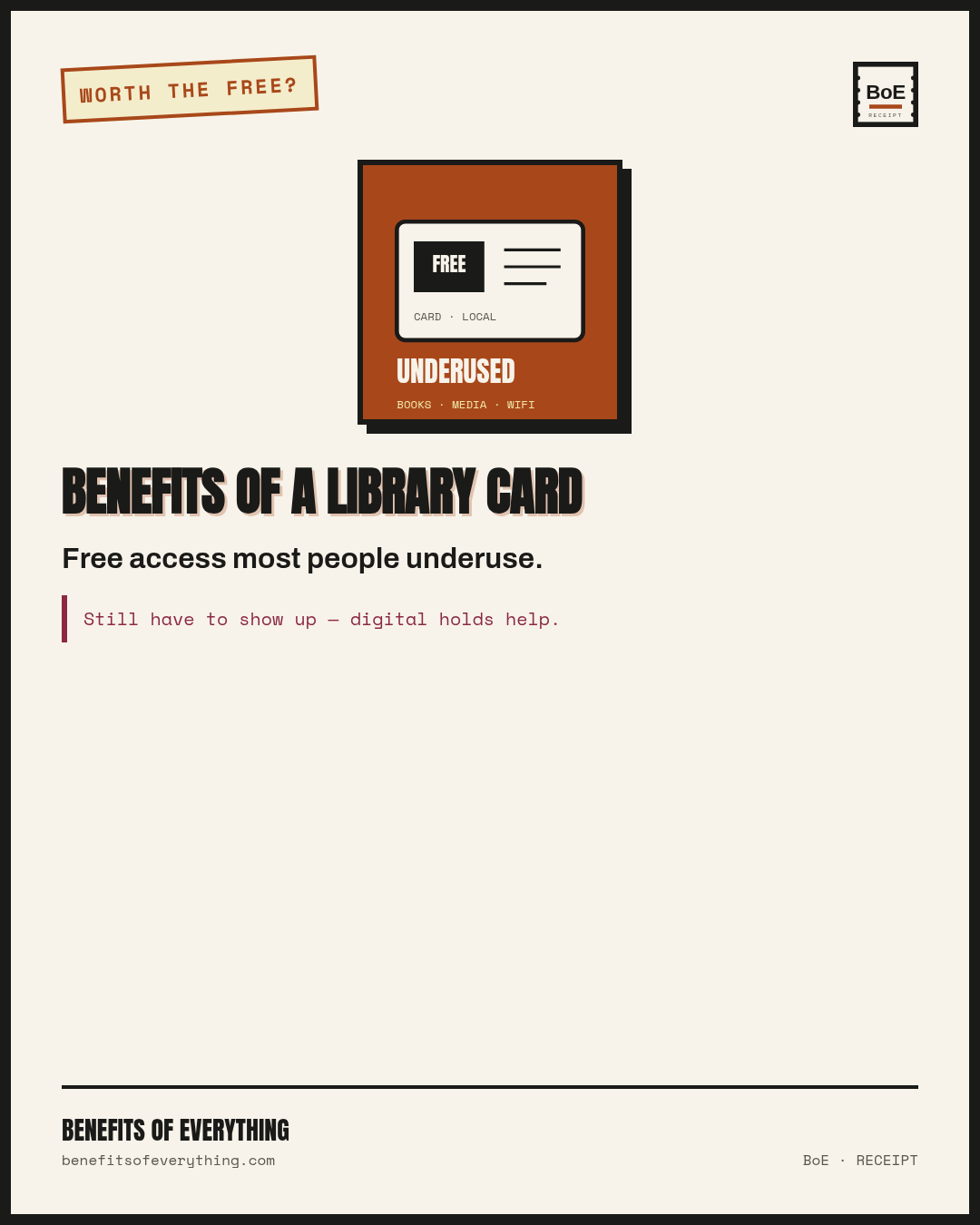 Library card receipt — Often beats buying books you will read once.